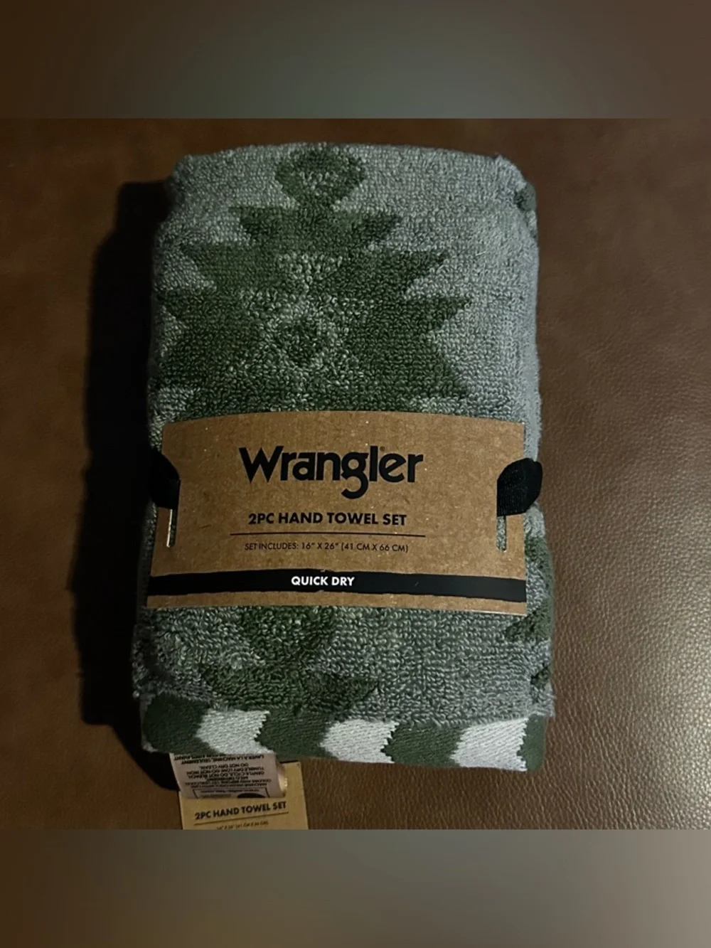 NEW Wrangler Green Western Aztec 2 Piece Hand Towel Set 16